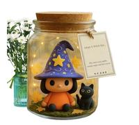 Halloween Glass Witch Hat Jar, 2025 New Clear Jar Mini Witch Decor With Twinkle Lights And Black Cat, | Halloween Table Centerpiece Crafts, Party Favor For Photography Living Room Bathroom Study Bed