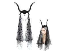 Halloween Goat Horns Headband, Gothic Party Hair Hoop With Veil For Girls, Cosplay Hairband And Costume Accessory For Themed Gatherings Masquerade Balls Holiday Performances, 30.31x12.99 In