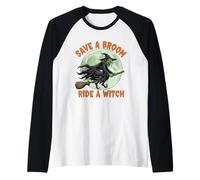 Halloween Halloween Brujas Salvar una Escoba Montar una Bruja Camiseta Manga Raglan