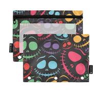 Halloween Hallowmas All Saints' Day Colorful Scary Face 3 Ring Binders Pencil Case 2 pcs File Folders for Office Examination Zipper Stationery Bag