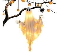 Halloween Hanging Ghost Light Decor Large Outdoor Spooky Ghost Lantern with String Lights | Fabric Halloween Hanging Ģhost Decoration for Porch Patio Tree Yard Haunted House Party Prop