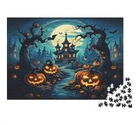 Halloween Haunt 1000 Piezas Puzzle Material Reciclable Spooky Night Puzzles for Ancianos Familia Gaming Time Props Aliviar la Demencia Senil Excelente Gift 52x38cm/1000pcs