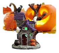 Halloween Haunted House, Glowing Resin Village Statue, 4.92x3.54x6.89 inches Spooky Table Ornament for Bedroom, Kitchen, Garage, Fireplace, Party or Holiday Home Décor with Ghost Horror Design