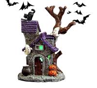 Halloween Haunted House Statue, Resin Village Ornament, Glowing LED Feature, Ghost and Horror Design, Detailed Table Decoration, for Bedroom, Kitchen, Garage, Fireplace, Halloween Party Ambiance