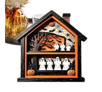 Halloween Haunted House - Wooden Spooky Figurine, Rustic Farmhouse Statue