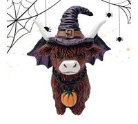 Halloween Highland Cow - Escultura decorativa de escritorio, figura coleccionable | Ornamento de patio de la granja para jardín, exhibición de bandejas escalonadas, fiestas al aire libre en interiores