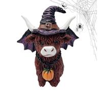 Halloween Highland Cow - Fig Figurine de resina de la granja | Escultura de vacas coleccionable para decoración interior y exterior | Bandeja de niveles y adornos de cocina | Acento de escritorio rúst
