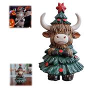 Halloween Highland Cow Figurine,Desktop Decoration Christmas Scene Resin Ornament,Highland Cow Statue with Pumpkin Skull and Witch Hat,Unique for Cow Lovers Home Decor (A)