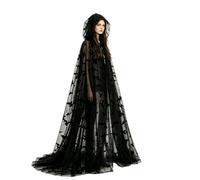 Halloween Hooded Cloak - Bat Print Sheer Mesh, Witch Cosplay For Party | 59.06 In | Sheer Mesh Witch Cape | Lightweight Mesh Frame With Front Tie Closure For Masquerade, Carnival, Prom, Role Play