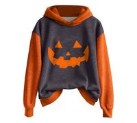 Halloween Hoodie Damen Oversize Hoodie Teenager Mädchen Kostüme, 2025, Lustig Kürbisdruck Sweatshirts, Pullover, Halloween-Oberteil Karneval Festlich Party Sweatshirts Pullover S-XXL, gris, XL