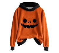 Halloween Hoodie Damen Oversize Hoodie Teenager Mädchen Kostüme, 2025, Lustig Kürbisdruck Sweatshirts, Pullover, Halloween-Oberteil Karneval Festlich Party Sweatshirts Pullover S-XXL, gris oscuro, XXL