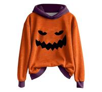 Halloween Hoodie Damen Oversize Hoodie Teenager Mädchen Kostüme, 2025, Lustig Kürbisdruck Sweatshirts, Casual Langarm Trainingchanzug Tops Streetwear Festlich Party Sweatshirts S-XXL, Ladrillo Rojo, M