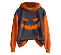 Halloween Hoodie Damen Oversize Hoodie Teenager Mädchen Kostüme, 2025, Lustig Kürbisdruck Sweatshirts, Casual Langarm Trainingchanzug Tops Streetwear Festlich Party Sweatshirts S-XXL, gris, XL
