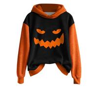 Halloween Hoodie Damen Oversize Hoodie Teenager Mädchen Kostüme, 2025, Lustig Kürbisdruck Sweatshirts, Casual Langarm Trainingchanzug Tops Streetwear Festlich Party Sweatshirts S-XXL, Negro , S