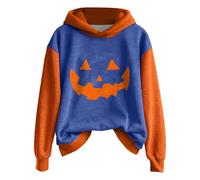 Halloween Hoodie Damen Oversize Hoodie Teenager Mädchen Kostüme, 2025, Lustig Kürbisdruck Sweatshirts, Pullover, Halloween-Oberteil Karneval Festlich Party Sweatshirts Pullover S-XXL, azul, L