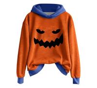 Halloween Hoodie Damen Oversize Hoodie Teenager Mädchen Kostüme, 2025, Lustig Kürbisdruck Sweatshirts, Casual Langarm Trainingchanzug Tops Streetwear Festlich Party Sweatshirts S-XXL, azul celeste, S