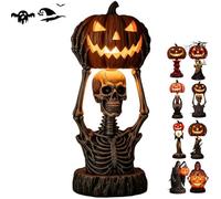 Halloween Horror Themed Pumpkin Lights, Gothic Resin Lantern with Skull & Witch Design, Lantern Halloween Ornaments, Uniquely Designed Resin Pumpkin Lantern,Fantasy Dark Aesthetic Night Light (D)