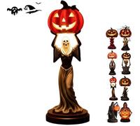 Halloween Horror Themed Pumpkin Lights, Gothic Resin Lantern with Skull & Witch Design, Lantern Halloween Ornaments, Uniquely Designed Resin Pumpkin Lantern,Fantasy Dark Aesthetic Night Light (H)