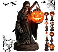 Halloween Horror Themed Pumpkin Lights, Gothic Resin Lantern with Skull & Witch Design, Lantern Halloween Ornaments, Uniquely Designed Resin Pumpkin Lantern,Fantasy Dark Aesthetic Night Light (G)