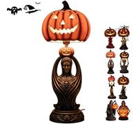 Halloween Horror Themed Pumpkin Lights, Gothic Resin Lantern with Skull & Witch Design, Lantern Halloween Ornaments, Uniquely Designed Resin Pumpkin Lantern,Fantasy Dark Aesthetic Night Light (B)