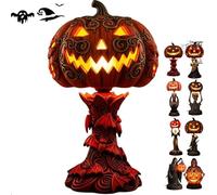 Halloween Horror Themed Pumpkin Lights, Gothic Resin Lantern with Skull & Witch Design, Lantern Halloween Ornaments, Uniquely Designed Resin Pumpkin Lantern,Fantasy Dark Aesthetic Night Light (C)