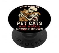 Halloween I Just Want To Pet Cats and Watch Horror Movies PopSockets PopGrip Adhesivo