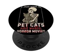 Halloween I Just Want To Pet Cats and Watch Horror Movies PopSockets PopGrip Adhesivo