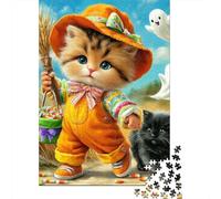 Halloween Kitten with Ghosts Puzzle Imposible,desafío for Adults Entretenimiento Creativo 1000 Piezas Obra De Arte De Juego De para Adultos Y Niños Mayores De 12 Años 52x38cm/1000pcs