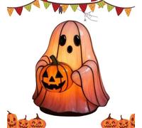 Halloween Lamp - Cute Ghost Holding Pumpkin Lamp | Resin Desk Light Ornament for Reader, Table, Shelf, Entryway, Window | Holiday Decor for Home Display, Book Lovers, Spooky Setup