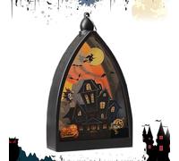 Halloween Lamp, Spooky LED Lantern, 3.7x1.97x6.38 Inches Tabletop Centerpiece Decor, Festive Lighted Decoration for Home Indoor Outdoor Desk Fireplace Bookshelf Party Garden Patio Porch Display