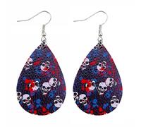 Halloween Leather Earrings Skull Spider Witch Double Sided Print Teardrop Leather Halloween Accessories (1 par de Black and White Skull Blood Print) Un diseño ingenioso