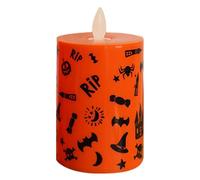 Halloween Light Up Candle - Pilar LED De Llama Parpadeante, Acento De Velas De Cera Electrónica | Graffiti Patrón De Vela Luz De Vela, Timer Safe Home Partes Accessory Para Ambiente Espeluznante De In