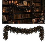 Halloween Lighted Creepy Vine Garland, Faux Black Garland for Mantle, Waterproof Spooky Vintage LED Hanging Vine Garlands for Mirror Mantel Door Frame Windows Party