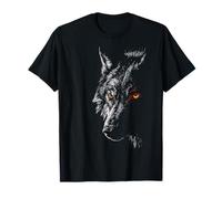 Halloween Lobo Miedo Ojos Ilustración Animal Halloween Camiseta