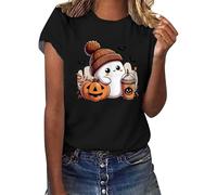 Halloween manga corta mujer cuello redondo camiseta diaria Halloween casual impreso top cuello O camiseta tops disfraz festivo regular fit top estampado camisetas, Negro , XXL