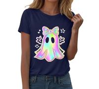 Halloween manga corta mujer impresión 2025 cuello redondo casual camiseta festiva impresión divertida mujer ligera corte regular tops carnaval festival horror festivo ocio camiseta elástica Halloween