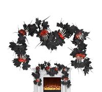 Halloween Mantle Garland - 5.9FT Black Maple Leaf Skull Hand Fall Garland