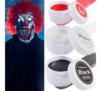Halloween Maquillaje de Payaso, cuerpo blanco y negro 100g, cara roja 50g, 3 cepillos, pintura de cuerpo de payaso zombie vampira, maquillaje de teatro, halloween, maquillaje de carnaval