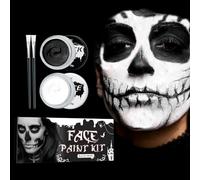 Halloween Maquillaje Negro Blanco,Halloween Maquillaje Pintura Facial con 2 Pinceles Maquillaje,Maquillaje Teatral Halloween Pintura Facial para Zombie Joker Esqueleto Payaso Monstruo Vampiro(2×20g)