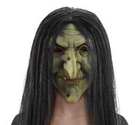 Halloween Mask Wicked Witch Mask STRING LATEX Oldx con cabello negro aterrador con agujeros de ventilación Una talla, la mayoría de las máscaras aterradoras para adultos Cosplay de Halloween, techado