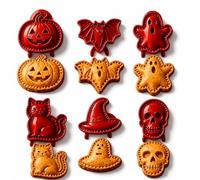 Halloween Mini Pie Moulds for Baking, Reusable Hand Pie Maker Mould Kit with Ghost Pumpkin Skull Bat Cat Shapes,Embossed Biscuit Cookie Cutters for Halloween Desserts (6pcs*c)