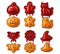 Halloween Mini Pie Moulds for Baking, Reusable Hand Pie Maker Mould Kit with Ghost Pumpkin Skull Bat Cat Shapes,Embossed Biscuit Cookie Cutters for Halloween Desserts (6pcs*b)