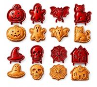 Halloween Mini Pie Moulds for Baking, Reusable Hand Pie Maker Mould Kit with Ghost Pumpkin Skull Bat Cat Shapes,Embossed Biscuit Cookie Cutters for Halloween Desserts (8pcs)