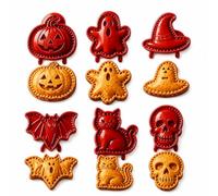 Halloween Mini Pie Moulds for Baking, Reusable Hand Pie Maker Mould Kit with Ghost Pumpkin Skull Bat Cat Shapes,Embossed Biscuit Cookie Cutters for Halloween Desserts (6pcs*a)