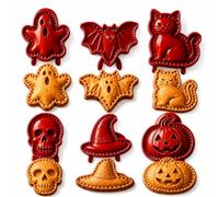 Halloween Mini Pie Moulds for Baking, Reusable Hand Pie Maker Mould Kit with Ghost Pumpkin Skull Bat Cat Shapes,Embossed Biscuit Cookie Cutters for Halloween Desserts (6pcs*d)