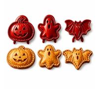Halloween Mini Pie Moulds for Baking, Reusable Hand Pie Maker Mould Kit with Ghost Pumpkin Skull Bat Cat Shapes,Embossed Biscuit Cookie Cutters for Halloween Desserts (3pcs*a)
