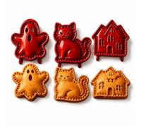 Halloween Mini Pie Moulds for Baking, Reusable Hand Pie Maker Mould Kit with Ghost Pumpkin Skull Bat Cat Shapes,Embossed Biscuit Cookie Cutters for Halloween Desserts (3pcs*d)