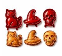 Halloween Mini Pie Moulds for Baking, Reusable Hand Pie Maker Mould Kit with Ghost Pumpkin Skull Bat Cat Shapes,Embossed Biscuit Cookie Cutters for Halloween Desserts (3pcs*c)