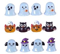 Halloween Mini resina Figuras, 12 piezas que brillan en la figura fantasma oscura, lindos animales pequeños, pequeñas decoraciones fantasmas para Halloween, micro paisajes, jardín, casas de muñecas p