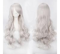 Halloween Mode Fête de Noël Dress Up Perruque Cos Perruque Couleur Anime Perruque Bouton Net Fil Haute Température Universel 80cm Long Cheveux Bouclés Couleur: K027-5 (80cm Argent Blanc)